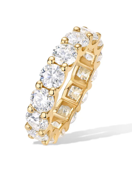 PAVOI 14K Gold Plated Eternity Ring for Women - Statement Eternity Band Rings with Round Cubic Zirconia - Stackable Wedding Band - Travel Bridal Jewelry
