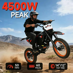 Electric Bike, 50 MPH Top Speed, 60 Miles Range, 3 Mode, Double Suspension & Dual Hydraulic Brake, 14''/12'' All-Terrain Tires, Perfect Gift #SummerWins
