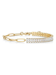 PAVOI 14k Gold Plated Tennis Bracelets for Women - Paperclip Link Chain and Cubic Zirconia Gold Bracelet - Trendy Bridal Jewelry