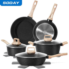 SODAY 12-Piece Non-Stick Cookware Set with Lid, Aluminium Core, Granite Coating, Induction Compatible, Easy Cleaning, Safe & Healthy Cooking