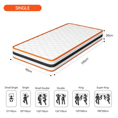 Hybrid Memory Foam and Spring Breathable Mattress, 2ft6/3/4/4ft6/5/6ft Orthopaedic Comfort, Pressure Relief and Hypoallergenic