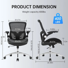 Big & Tall Office Chair 400 lbs – Ergonomic Mesh Desk Chair with High Back, Black