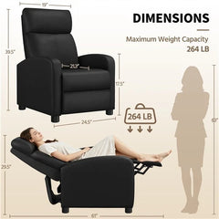 Black Modern Leather Recliner Chair, Single Reclining Sofa & Home Theater Seating