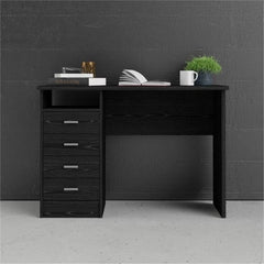 Black Woodgrain Desk with 4 Drawers – Stylish Home Office & Computer Desk
