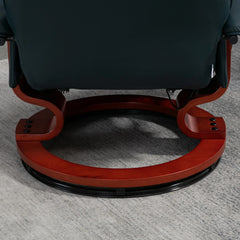Blue Air Leather Manual Swivel Recliner Chair with Wooden Base