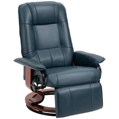Blue Air Leather Manual Swivel Recliner Chair with Wooden Base