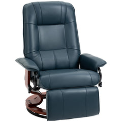 Blue Air Leather Manual Swivel Recliner Chair with Wooden Base