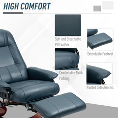 Blue Air Leather Manual Swivel Recliner Chair with Wooden Base