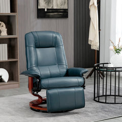 Blue Air Leather Manual Swivel Recliner Chair with Wooden Base