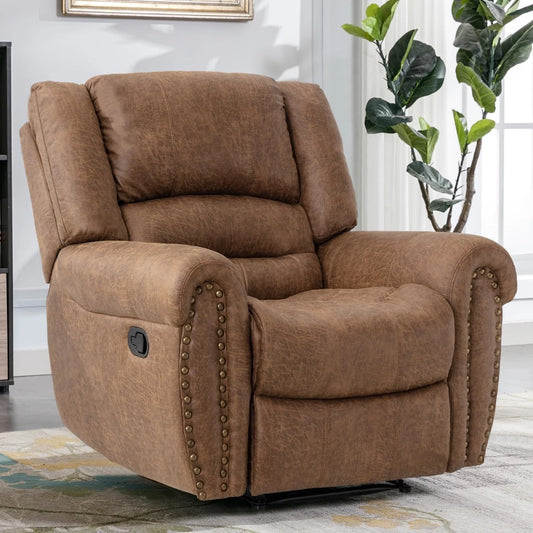 CANMOV Leather Manual Recliner Chair – Classic Breathable Upholstered Reclining Sofa Chair