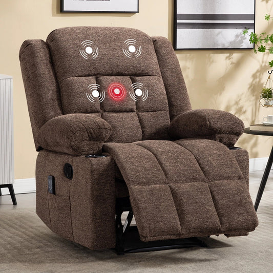 CANMOV Manual Recliner Chair – Massage & Heat Recliner with Cup Holders
