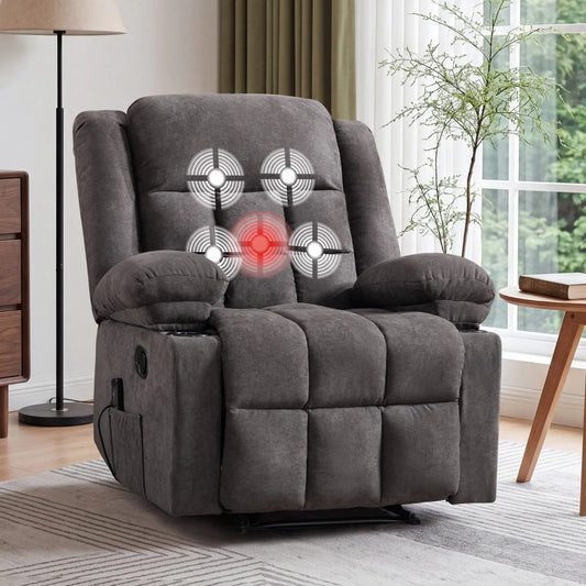 CANMOV Massage Recliner Chair with Heat, Manual Reclining Chair with Cup Holders