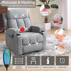 CANMOV Massage Recliner Chair with Heat, Manual Reclining Chair with Cup Holders for Living Room
