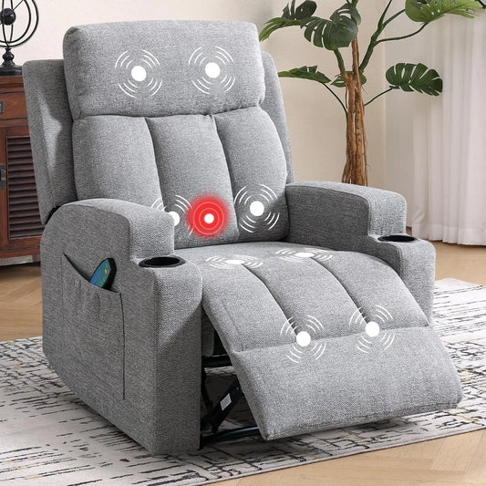 CANMOV Massage Recliner Chair with Heat, Manual Reclining Chair with Cup Holders for Living Room