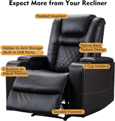 CANMOV Power Recliner Chair, PU Leather Electric Reclining Chair with USB Ports & Cup Holders