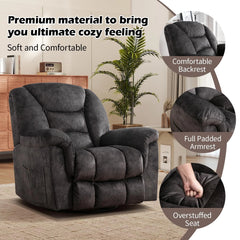 Canmov 360° Swivel Rocker Recliner Chair, Manual Nursing Recliner with Hidden Switch