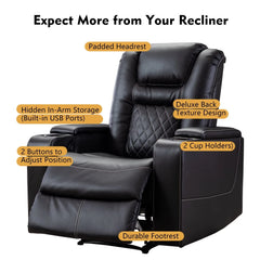 Canmov Breathable Leather Power Recliner Chair with USB Ports & Cup Holders