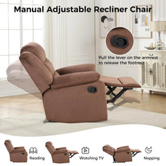 Canmov Fabric Manual Recliner Chair, Upholstered Single Sofa Chair with Armrests