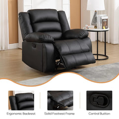 Canmov Faux Leather Manual Recliner Chair with 2 Concealed Cup Holders, Single Sofa