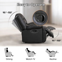 Canmov Faux Leather Manual Recliner Chair with 2 Concealed Cup Holders, Single Sofa