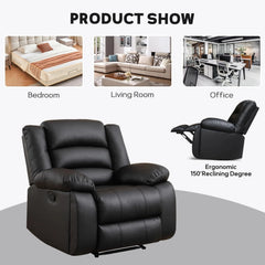 Canmov Faux Leather Manual Recliner Chair with 2 Concealed Cup Holders, Single Sofa