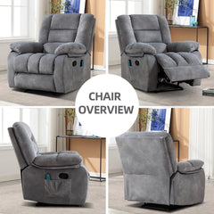 Canmov Massage Recliner Chair with Vibration & Heat, Manual Fabric Recliner Sofa