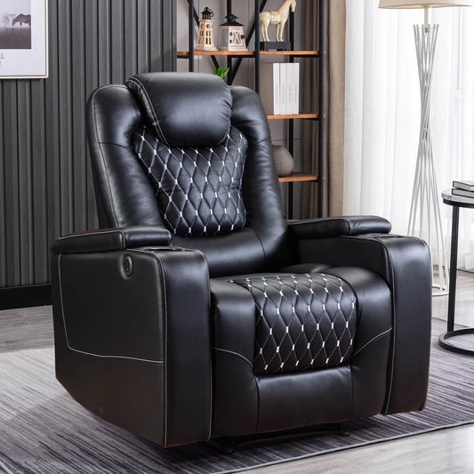 Canmov Power Recliner Chair, PU Leather Reclining Sofa with USB Ports, Cup Holders & Storage