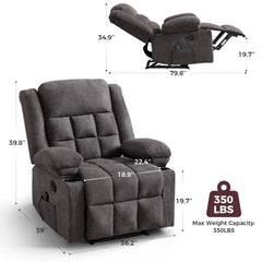 Canmov Soft Fabric Manual Recliner Chair with Vibration Massage & Lumbar Heating