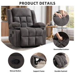 Canmov Soft Fabric Manual Recliner Chair with Vibration Massage & Lumbar Heating