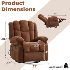 Canmov Swivel Rocker Recliner Chair with Heat & Vibration, Manual Glider Recliner