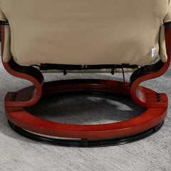 Cream White Air Leather Manual Swivel Recliner Chair with Wooden Base