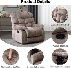 EBELLO Fabric Manual Recliner Chair, Soft Upholstered Reclining Chair with Padded Armrests