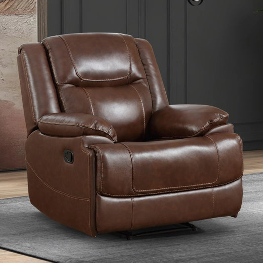 EBELLO Genuine Leather Manual Recliner Chair – Classic Reclining Sofa for Living Room