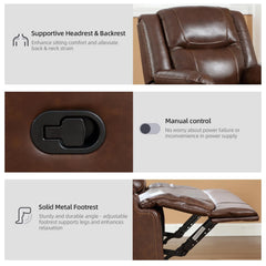 EBELLO Genuine Leather Manual Recliner Chair, Comfortable Reclining Sofa for Living Room
