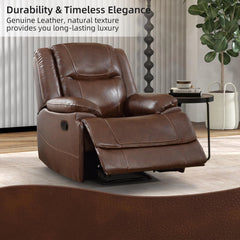EBELLO Genuine Leather Manual Recliner Chair, Comfortable Reclining Sofa for Living Room