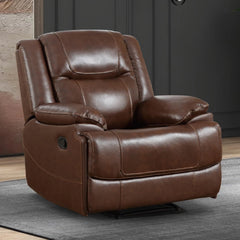 EBELLO Genuine Leather Manual Recliner Chair, Comfortable Reclining Sofa for Living Room
