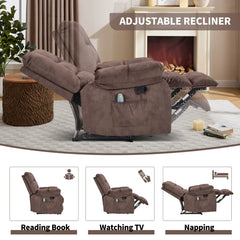 EBELLO Manual Recliner Chair with Heat & Massage, Soft Fabric Padded Single Sofa Chair