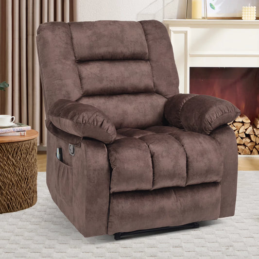 EBELLO Manual Recliner Chair with Heat & Massage, Soft Fabric Padded Single Sofa Chair