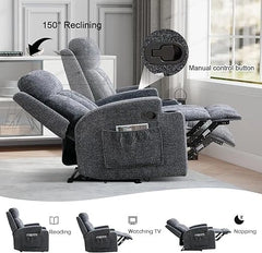 EBELLO Massage Recliner Chair with Heat, Soft Fabric Manual Recliner for Home Theater
