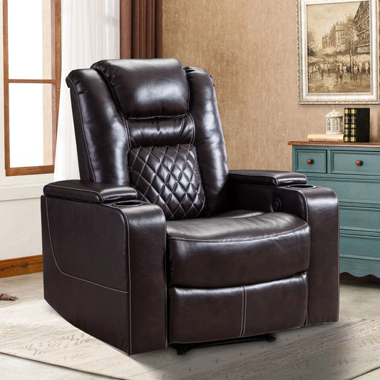 EBELLO Power Recliner Chair, Faux Leather Reclining Chair with USB Ports, Cup Holders & Storage
