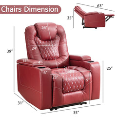 EBELLO Red Power Recliner Chair with USB Ports & Cup Holder, Home Theater Seating