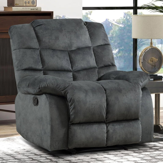 EBELLO Soft Fabric Manual Recliner Chair – Overstuffed Backrest & Armrests