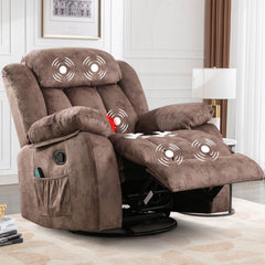 EBELLO Swivel Rocker Recliner Chair with Massage & Heat, Manual Reclining Chair with Vibration