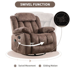 EBELLO Swivel Rocker Recliner Chair with Massage & Heat, Manual Reclining Chair with Vibration