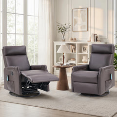 EBELLO Swivel Rocker Recliner Chair with Massage & Heat, PU Leather Manual Recliner