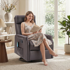 EBELLO Swivel Rocker Recliner Chair with Massage & Heat, PU Leather Manual Recliner