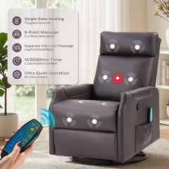 EBELLO Swivel Rocker Recliner Chair with Massage & Heat, PU Leather Manual Recliner