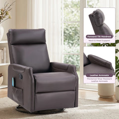 EBELLO Swivel Rocker Recliner Chair with Massage & Heat, PU Leather Manual Recliner