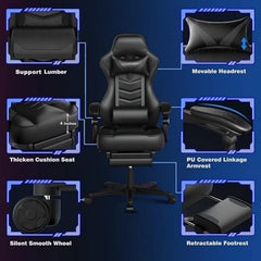 ELECWISH Ergonomic Gaming Chair with Footrest – Reclining Office Chair with Lumbar Support