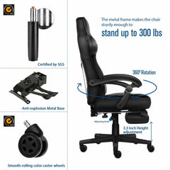 ELECWISH Ergonomic Gaming Chair with Footrest – Reclining Office Chair with Lumbar Support